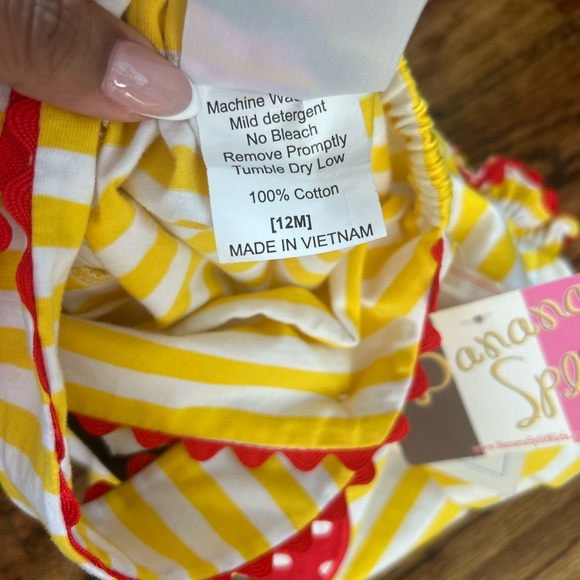 Banana Split Mickey Bubble Romper 12M Yellow Stripe Disney Inspired Boutique NWT - Picture 6 of 6